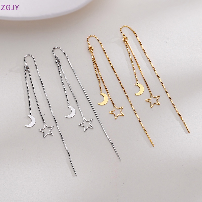 1 Cặp Khuyên Tai Dây Tua Rua Hình Trăng Sao Rỗng Cho Nữ Mới