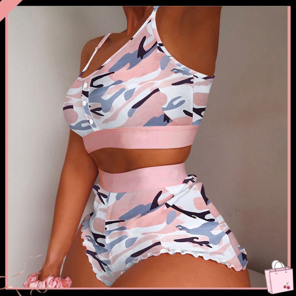 Bộ Bikini 2 Mảnh Lưng Cao Co Giãn In Họa Tiết Trái Tim Ngọt Ngào Cho Nữ