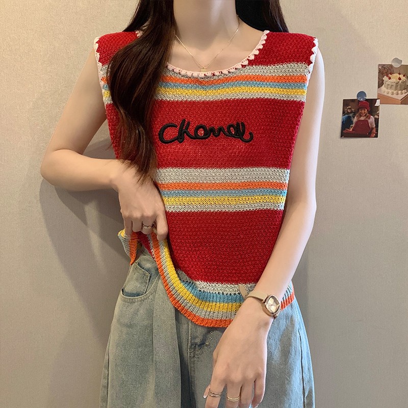 Áo Sát Nách Cổ Tròn In Chữ Phong Cách Hàn Quốc Thời Trang Mùa Hè 2023 Cho Nữ