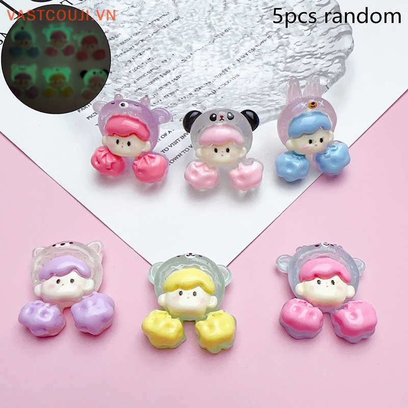 SANRIO Bộ 5 Kẹp Tóc Hình Ly Bắp Rangji Mini Bằng Resin Dạ Quang DIY