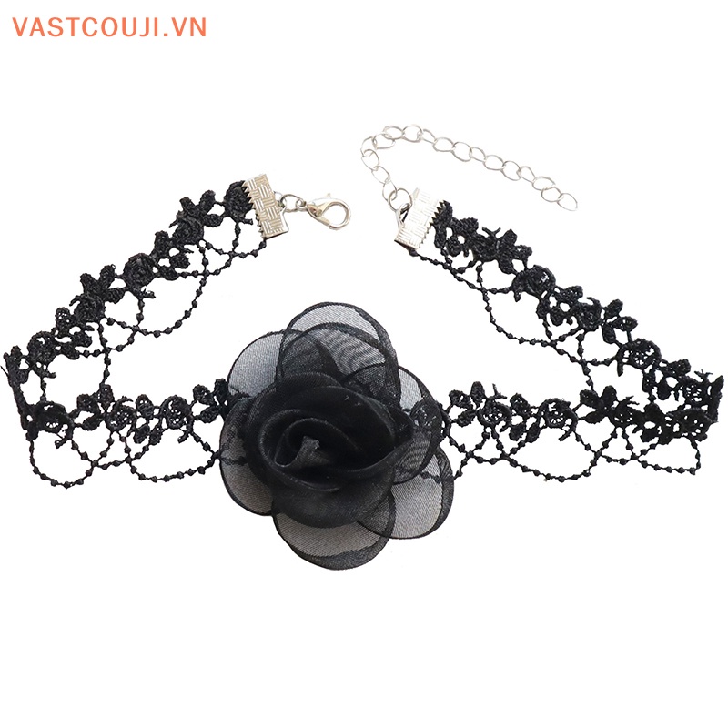 Vòng Cổ Choker Phối Ren Hoa Trà Đen Phong Cách Gothic Quyến Rũ Cho Nữ