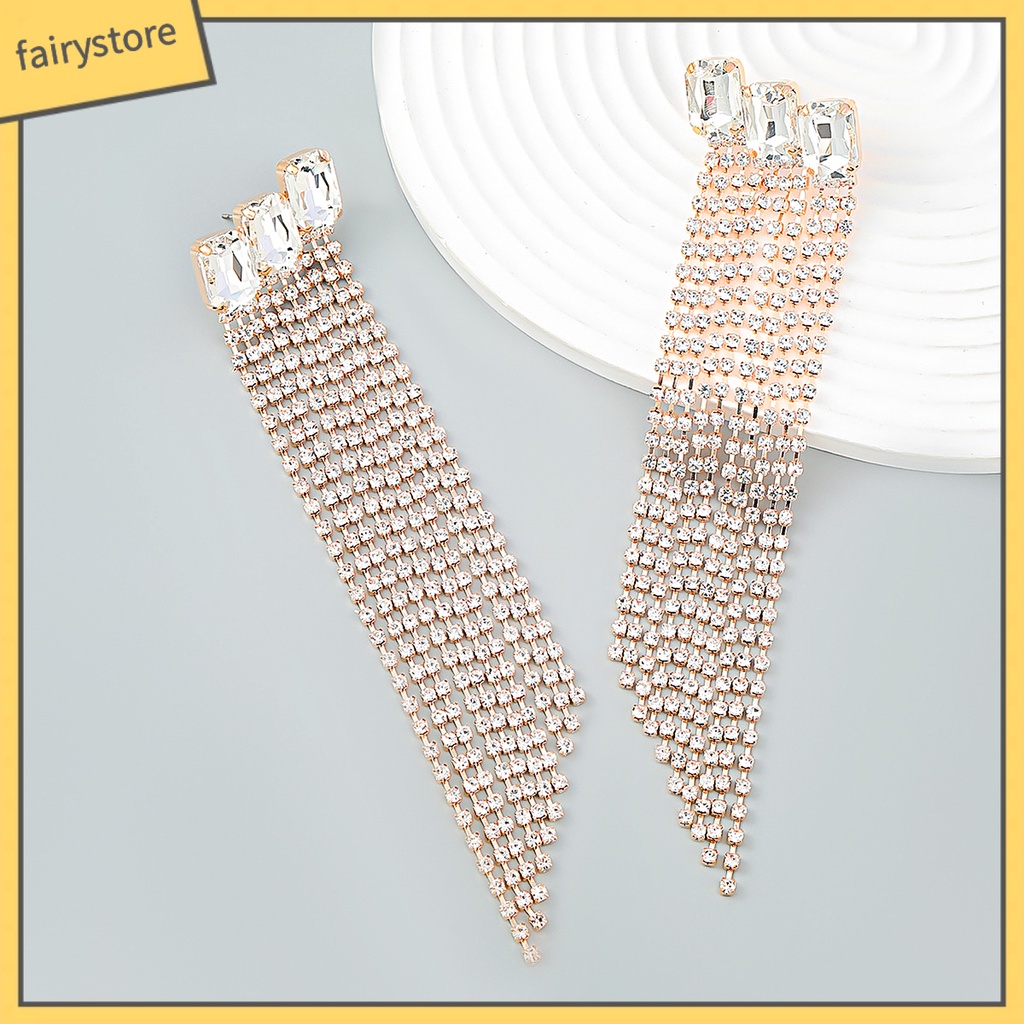 1 Đôi Bông Tai Tua Rua Đính Đá Sáng Lấp Lánh Dành Cho Cô Dâu