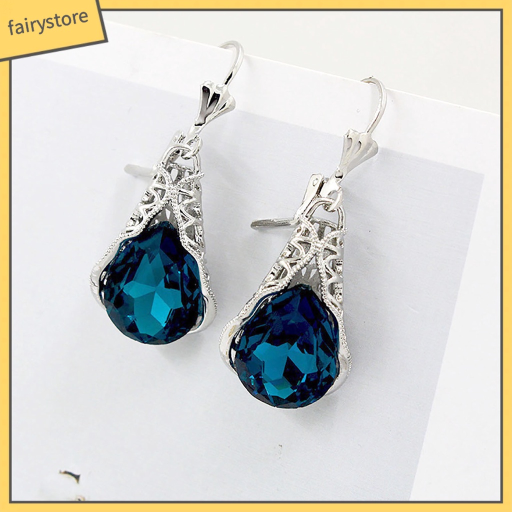 1 Cặp Bông Tai Đính Đá Hình Giọt Nước Màu Xanh Lá Phong Cách Retro