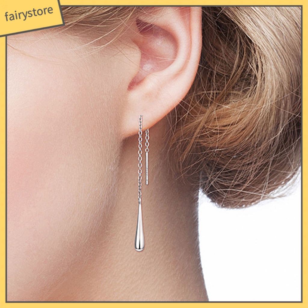 1 Đôi Bông Tai Mạ Bạc 925 Dáng Dài Hình Giọt Nước Đính Đá Thời Trang Dự Tiệc