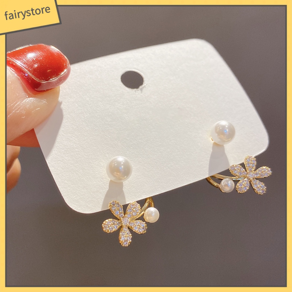 1 Đôi Bông Tai Hình Hoa Đính Ngọc Trai Nhân Tạo Thời Trang