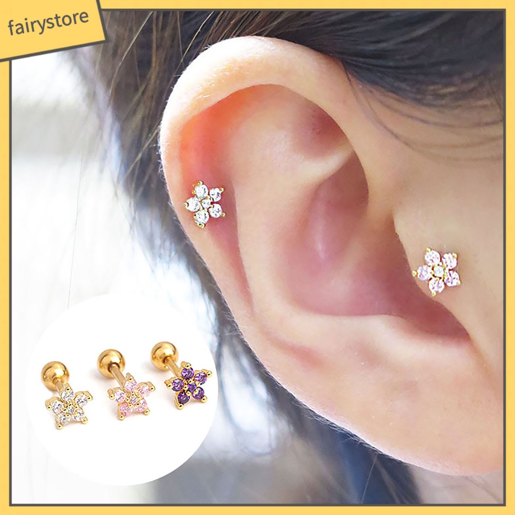 1 Khuyên Xỏ Tai Bằng Thép Không Gỉ Đính Đá Zircon Thời Trang