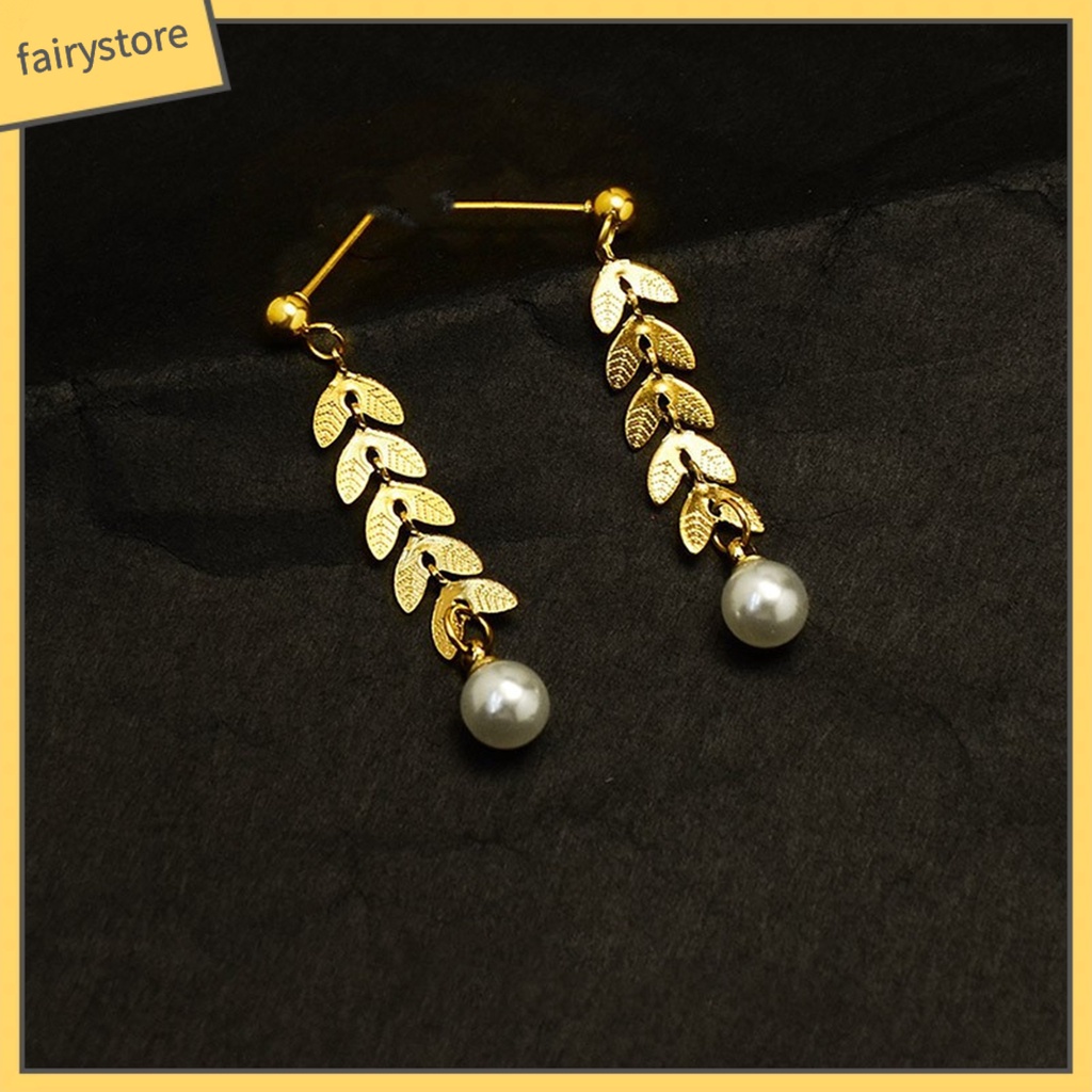 [FRO] 1 Đôi Bông Tai Đinh Tán Hình Học Đính Ngọc Trai Giả Sáng Bóng Dáng Dài Dễ Lên Màu Trang Trí Cho Nữ