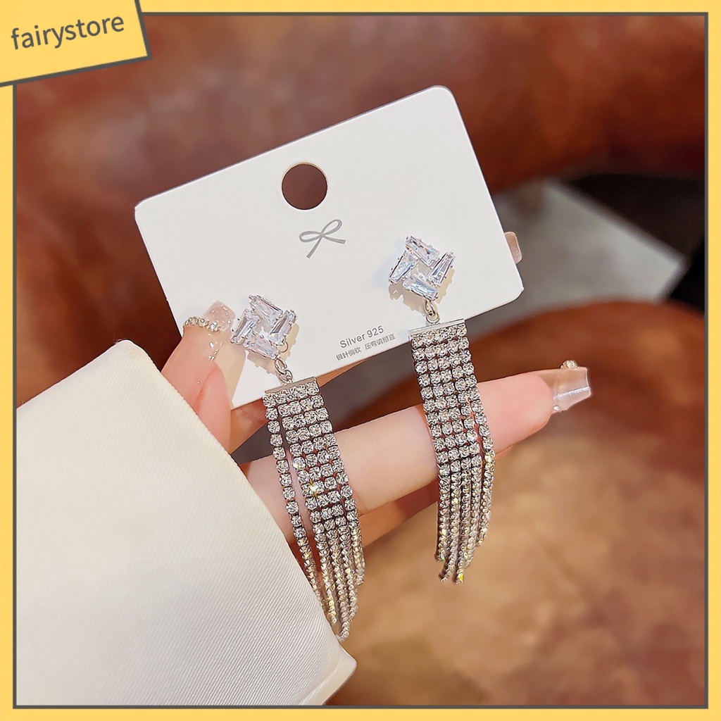 1 Đôi Bông Tai Dáng Dài Đính Đá Thời Trang