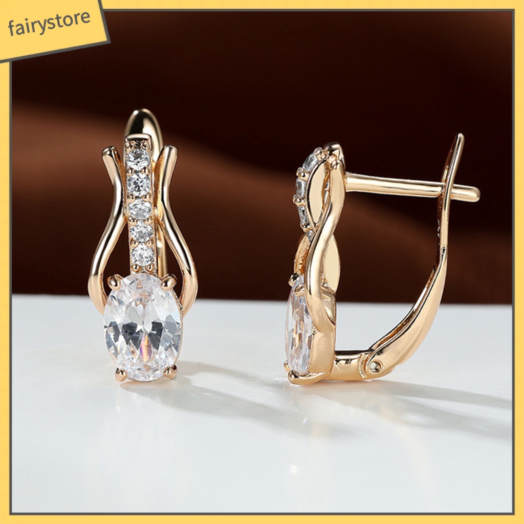 1 Đôi Bông Tai Hình Oval Đính Đá Zircon Giả Lấp Lánh Sang Trọng Dành Cho Nữ
