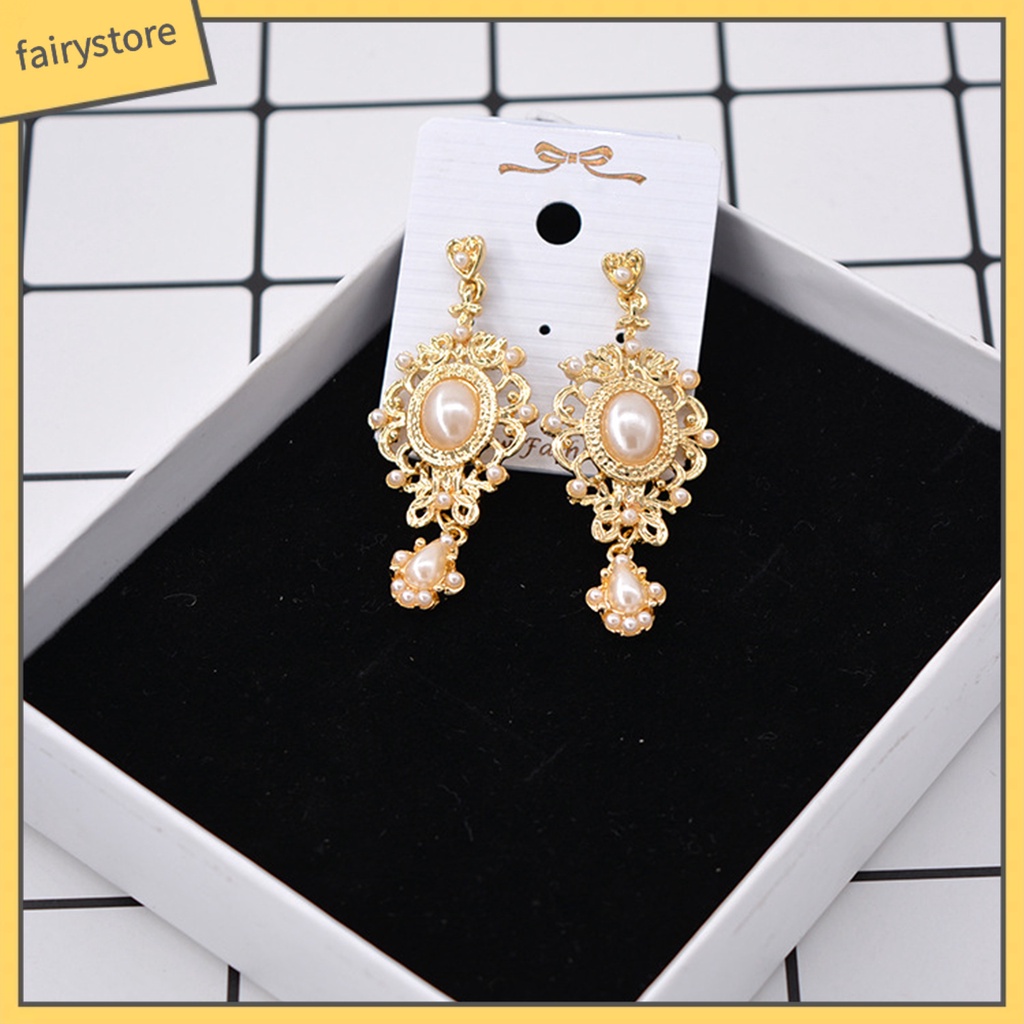 [FRO] 1 Đôi Bông Tai Thiết Kế Hình Học Đính Ngọc Trai Giả Phong Cách Hoàng Gia Retro Thời Trang Tòa Án Baroque