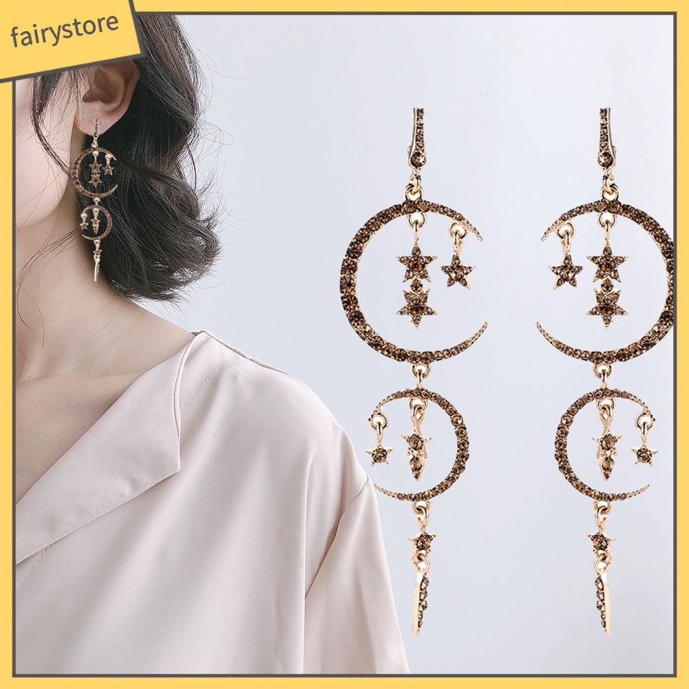 Đôi Bông Tai Hình Mặt Trăng Và Ngôi Sao Đính Đá Thời Trang Cho Nữ