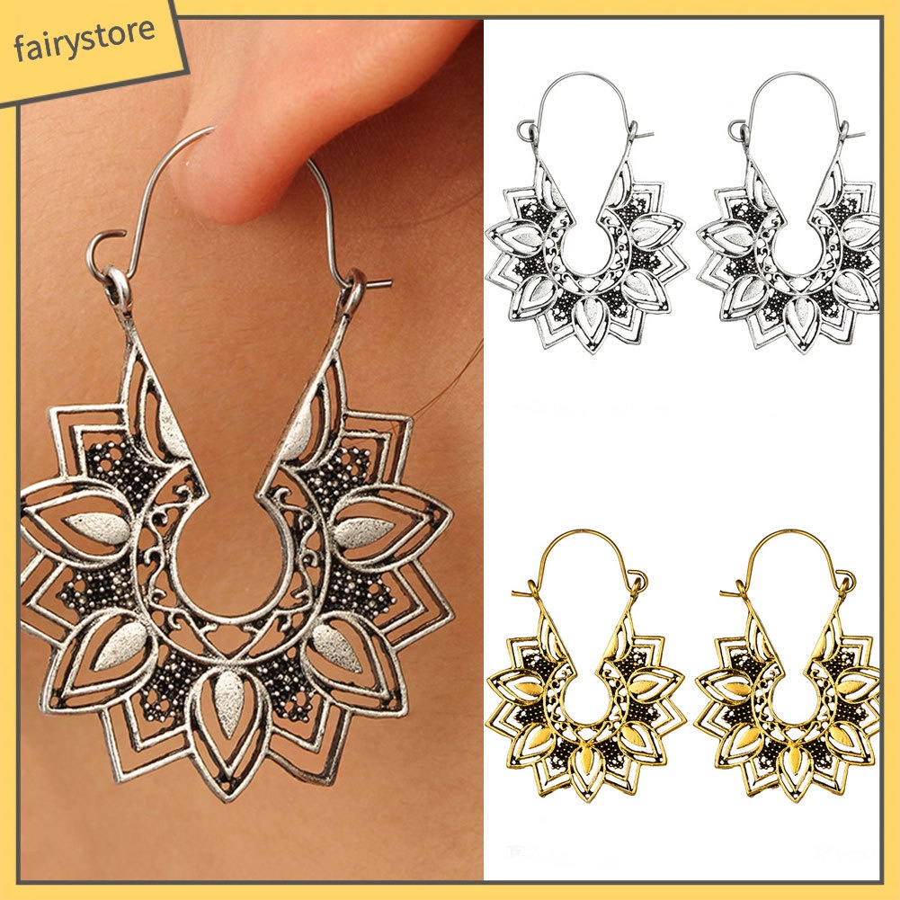 Bông Tai Hình Hoa Rỗng Phong Cách Vintage Thời Trang Cho Nữ