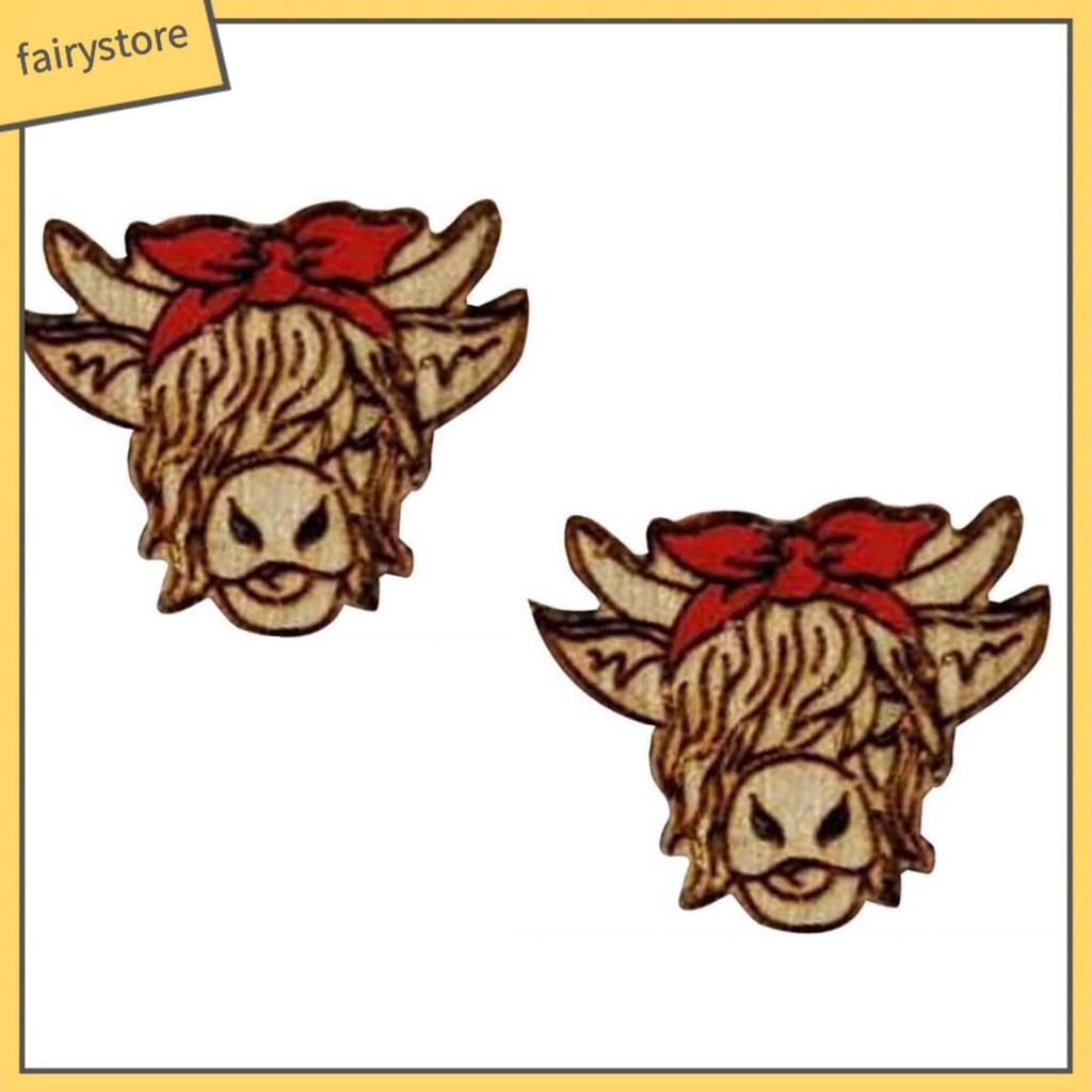 [FRO] 1 Đôi Bông Tai Đinh Tán Bằng Gỗ Bề Mặt Mịn Trang Trí Vật Nuôi Thủ Công Vintage Tinh Tế Chống Phai Màu