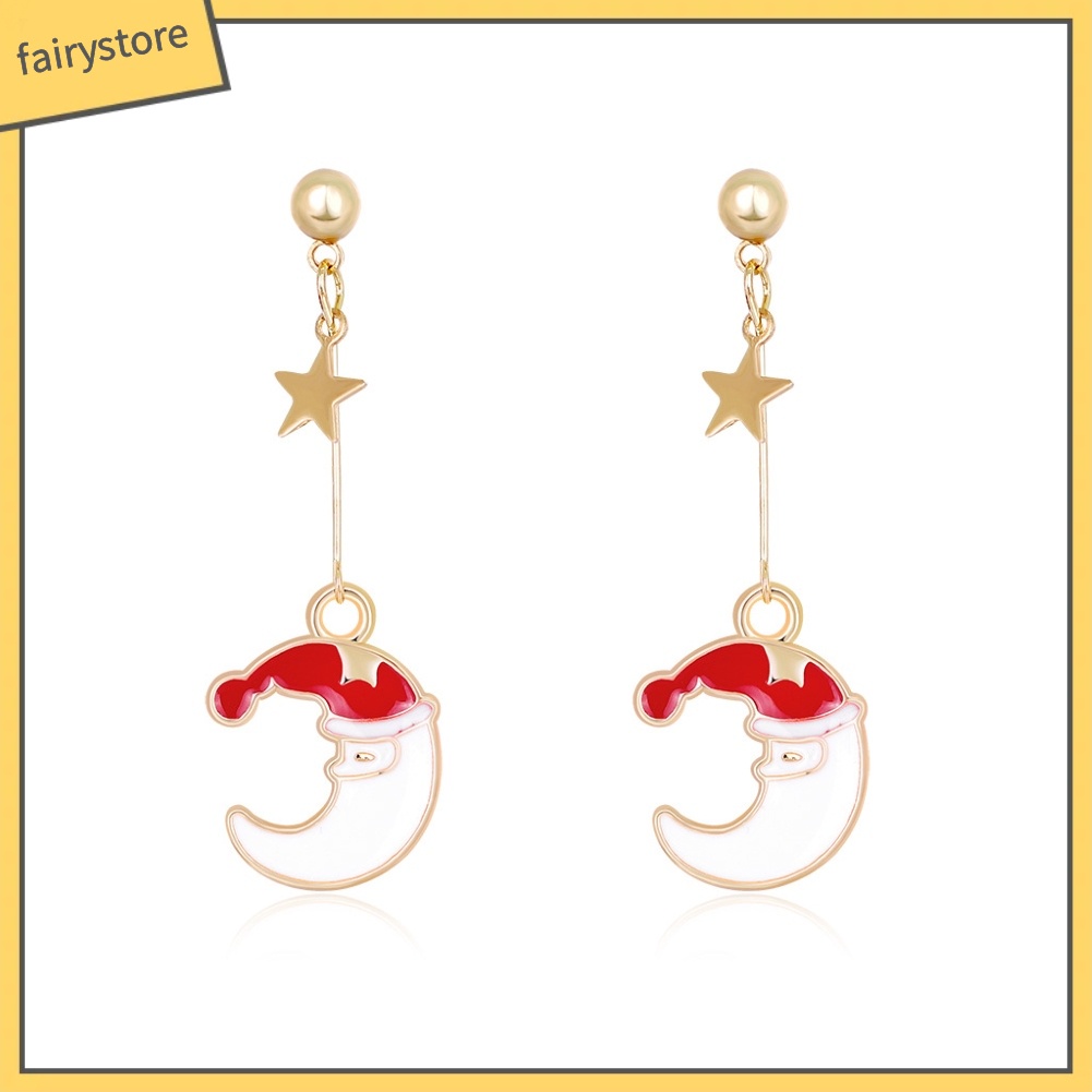 Bông Tai Dáng Dài Hình Mặt Trăng Phong Cách Giáng Sinh Thời Trang Cho Nữ