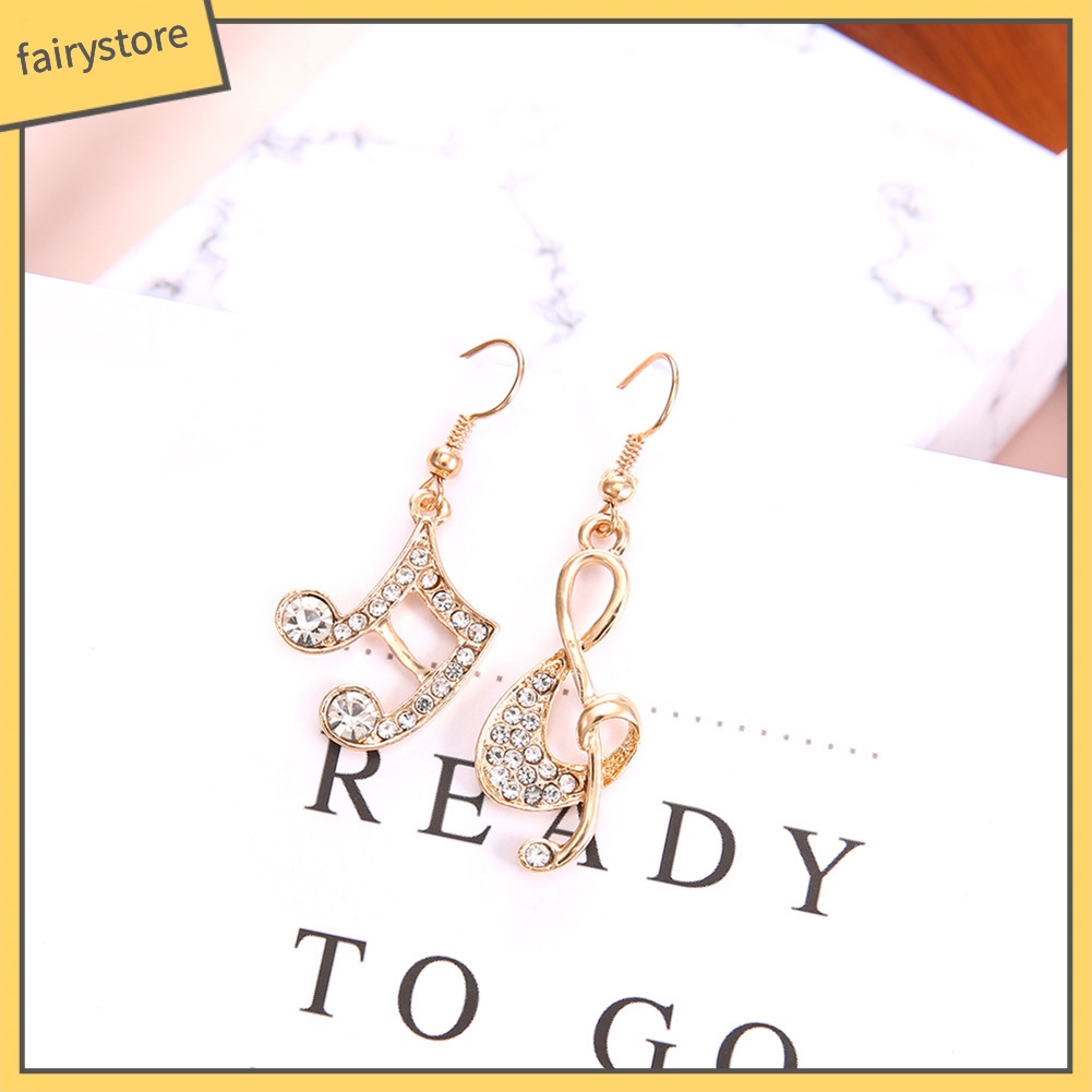 [FRO] Bông Tai Móc Treo Hình Nốt Nhạc Đính Đá Thời Trang Cho Nữ