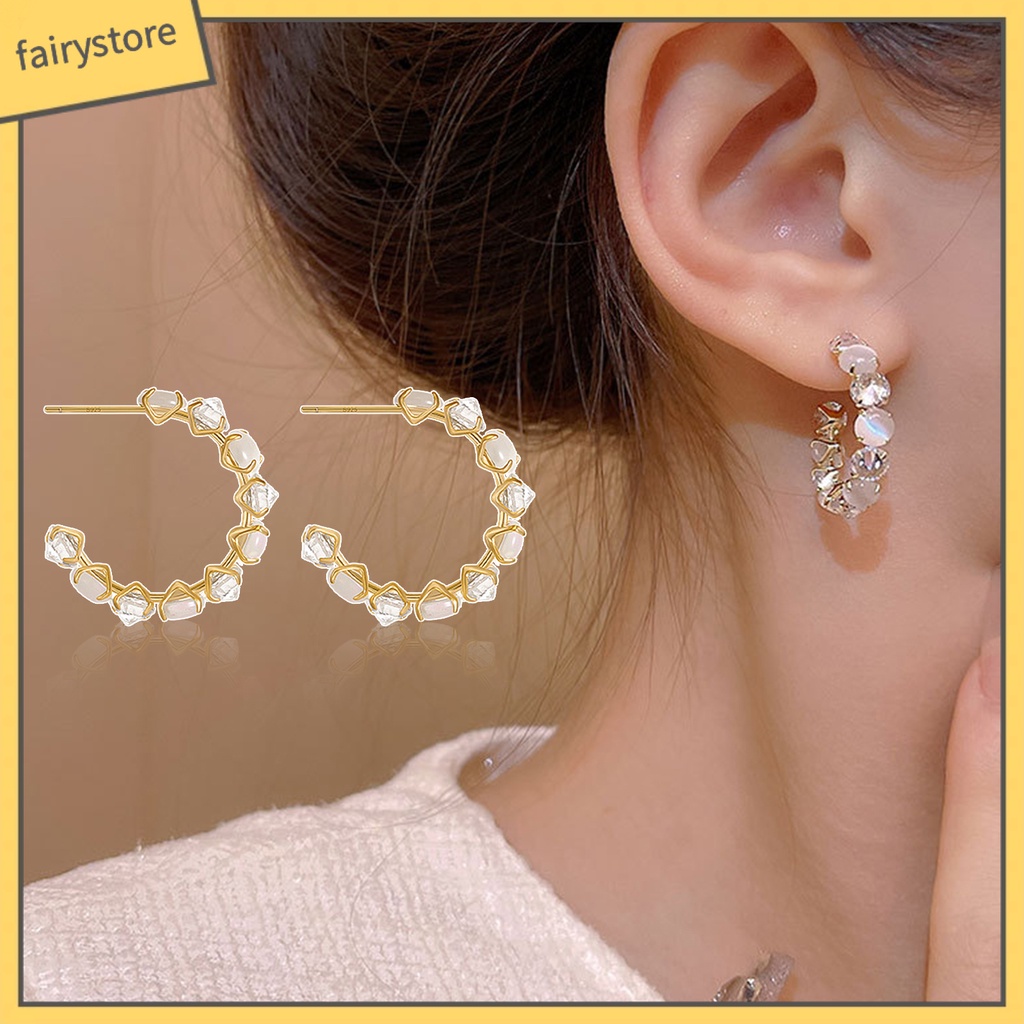 1 Đôi Bông Tai Tròn Đính Đá Zircon Thời Trang Hàn Quốc Dành Cho Nữ