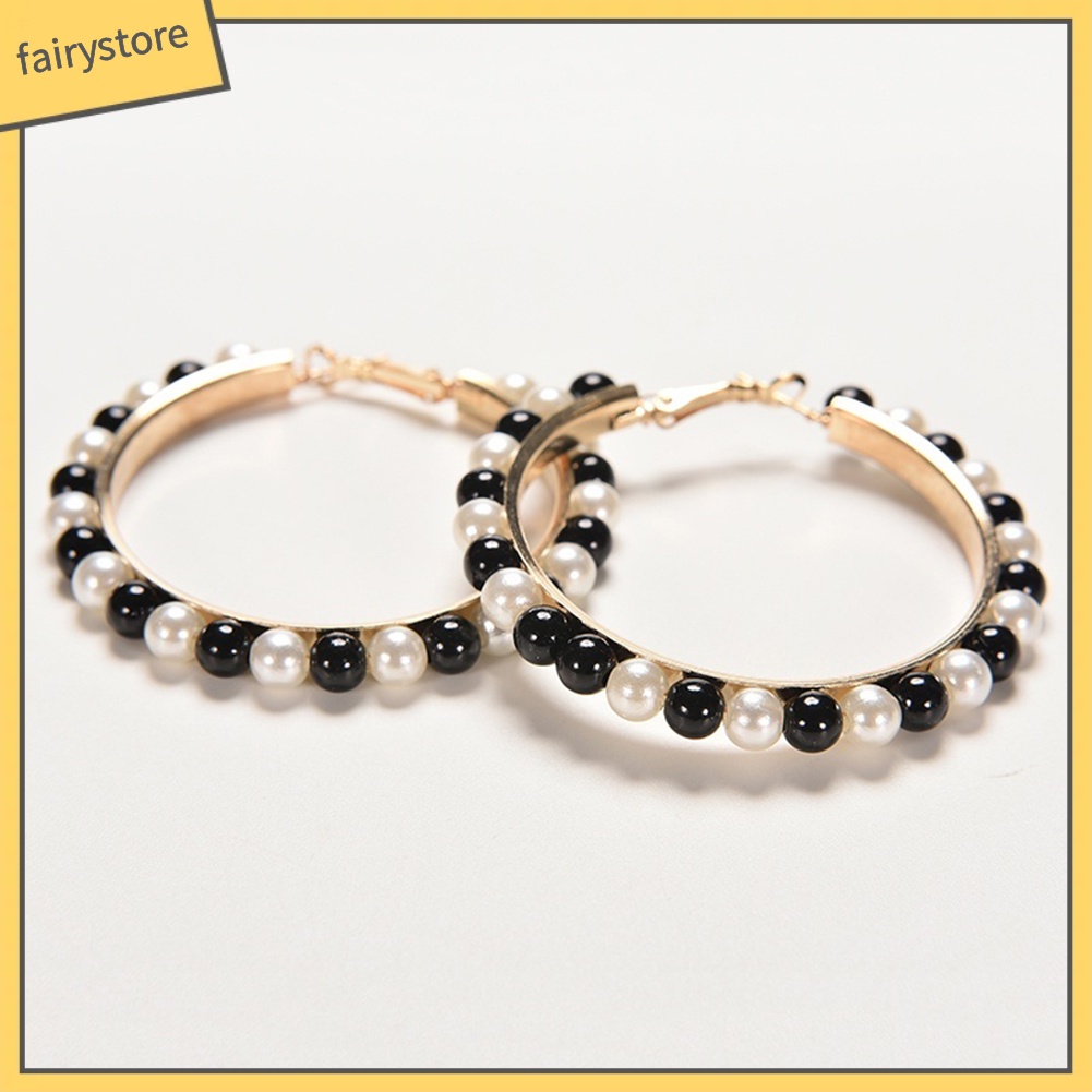 Khuyên Tai Tròn Lớn Đính Ngọc Trai Giả Thời Trang Cho Nữ