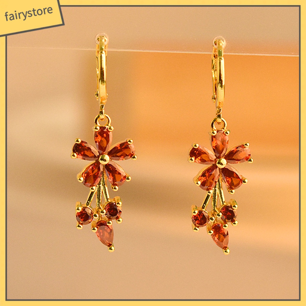 1 Đôi Bông Tai Tròn Đính Đá Zircon Hình Giọt Nước Bằng Đồng Tinh Tế