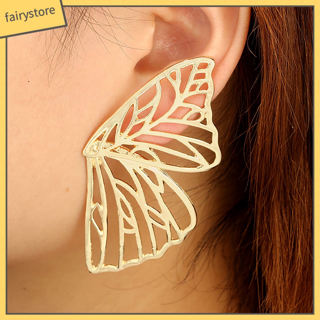 Bông Tai Hình Bướm Bằng Kim Loại Màu Trơn Thời Trang Dự Tiệc Cho Nữ