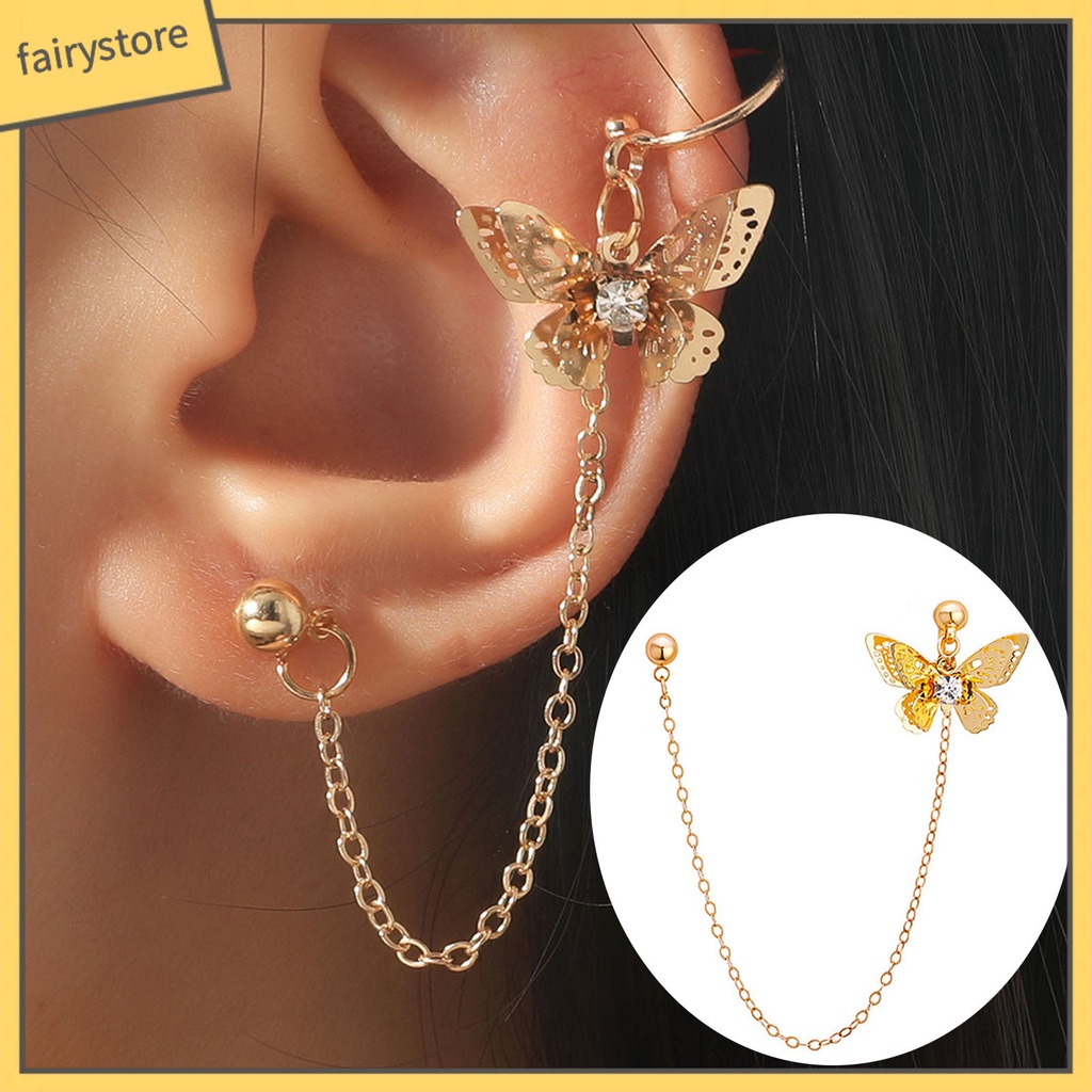 1 Khuyên Tai Dạng Kẹp Hình Bướm &amp; Hoa Cương Giả Bằng Hợp Kim
