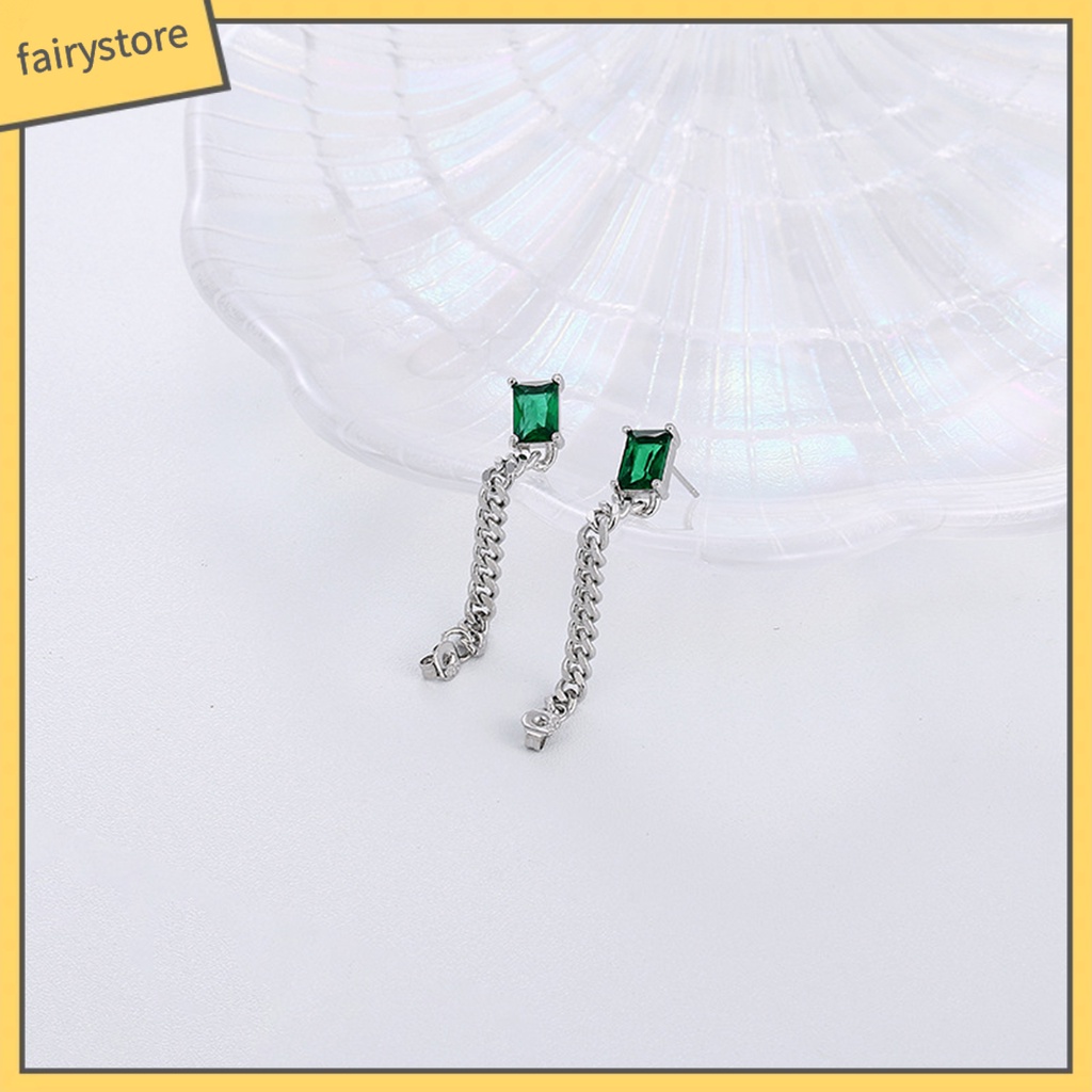 1 Bông Tai Hình Khối Lập Phương Đính Đá Zircon Phong Cách Hàn Quốc