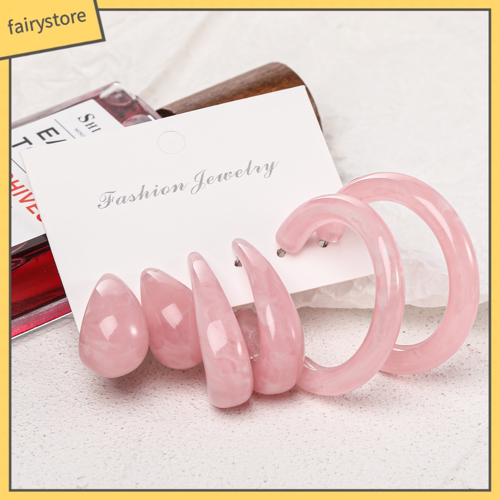 Set 3 Đôi Bông Tai Hình Chữ C Bằng Acrylic Trong Suốt Dành Cho Nữ