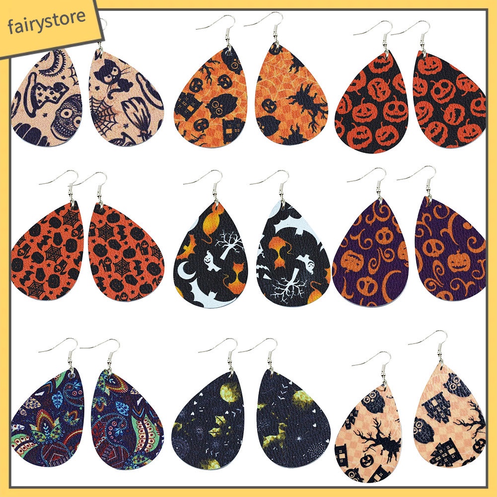 Bông Tai Giả Da Hình Giọt Nước / Đầu Lâu / Bí Ngô / Giọt Nước Phong Cách Halloween Cho Nữ