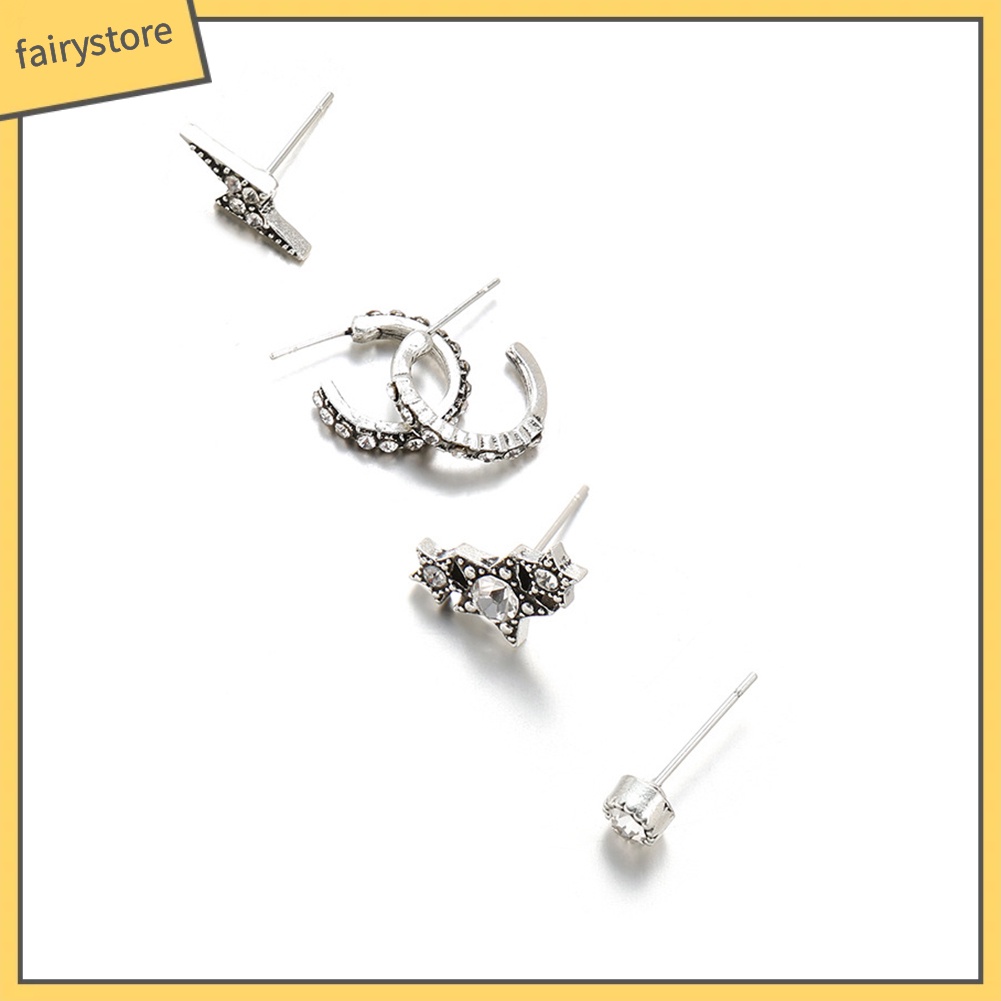 Set 5 Đôi Bông Tai Ngôi Sao Đính Đá Thời Trang Cho Nữ