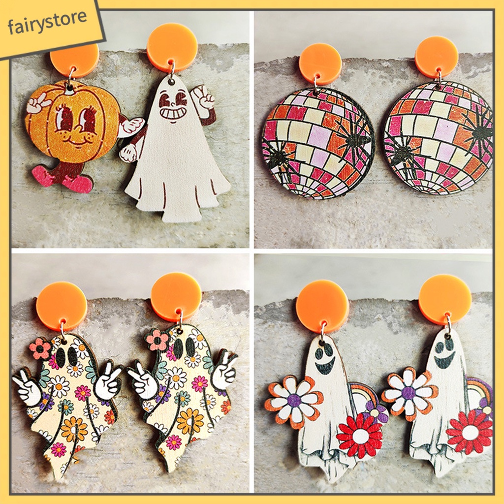 1 Đôi Bông Tai Hình Bí Ngô Hoạt Hình Phong Cách Vintage