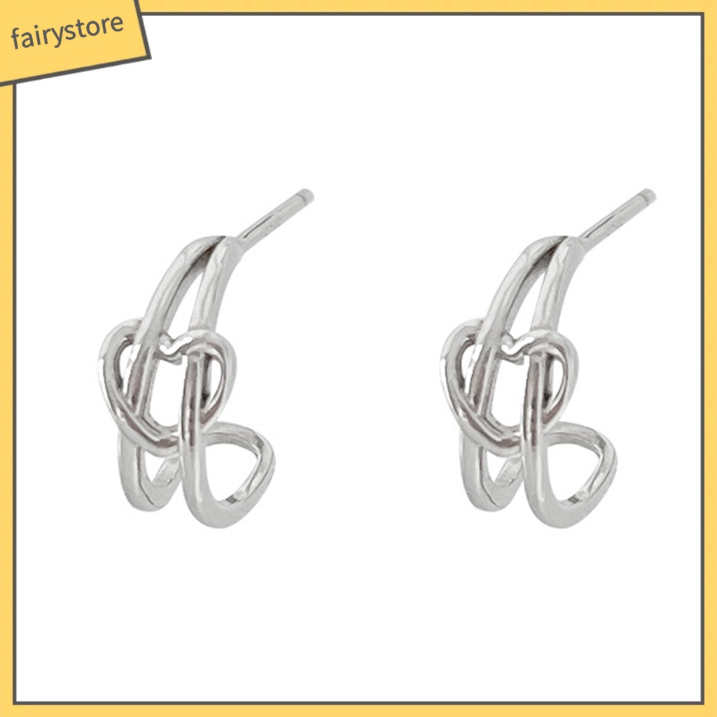 [FRO] 1 Cặp Bông Tai Đinh Tán Hình Chữ C Thắt Nút Trái Tim Tình Yêu Sáng Bóng Dễ Phối Đồ Không Dị Ứng Quà Tặng Trang Sức Cho Nữ