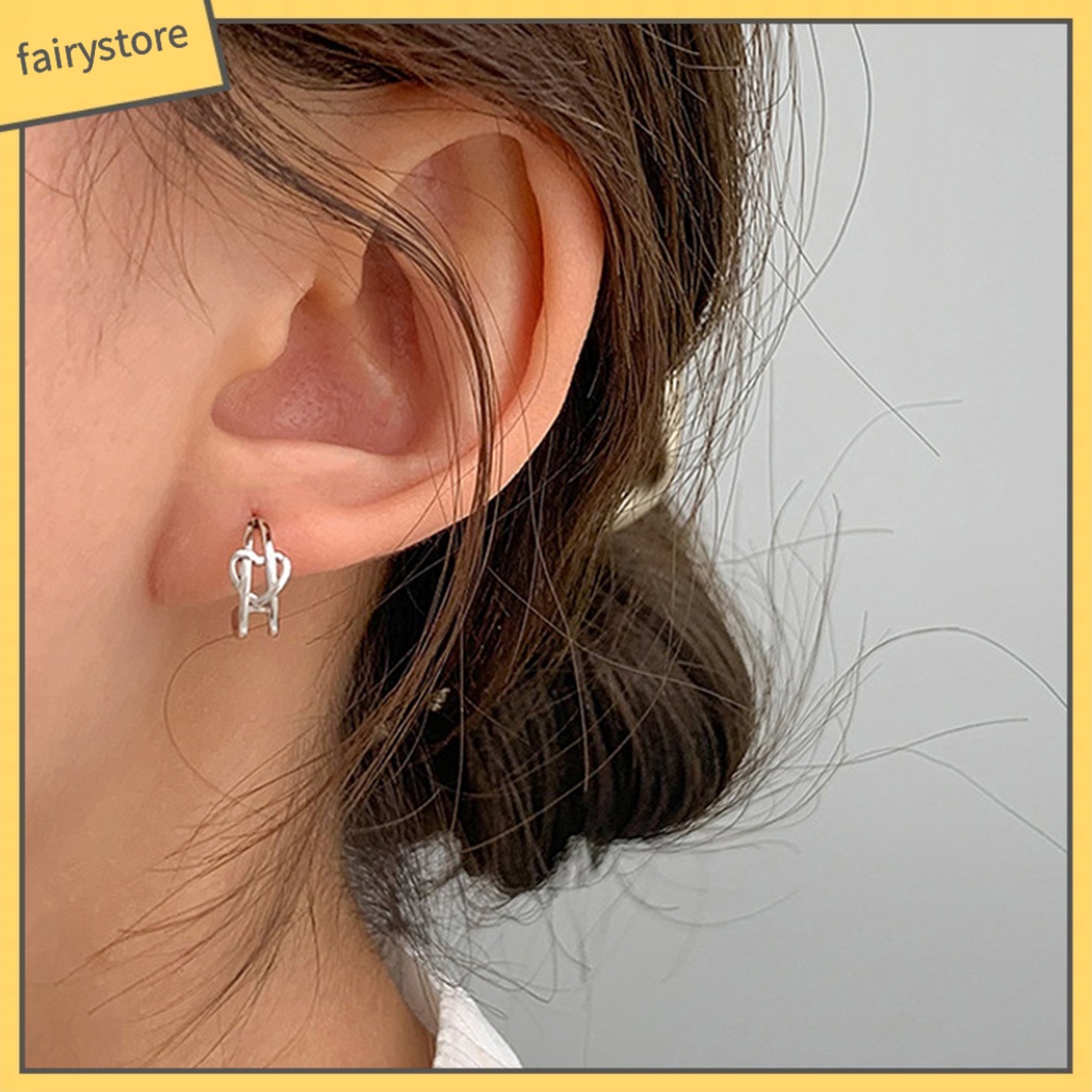 [FRO] 1 Cặp Bông Tai Đinh Tán Hình Chữ C Thắt Nút Trái Tim Tình Yêu Sáng Bóng Dễ Phối Đồ Không Dị Ứng Quà Tặng Trang Sức Cho Nữ