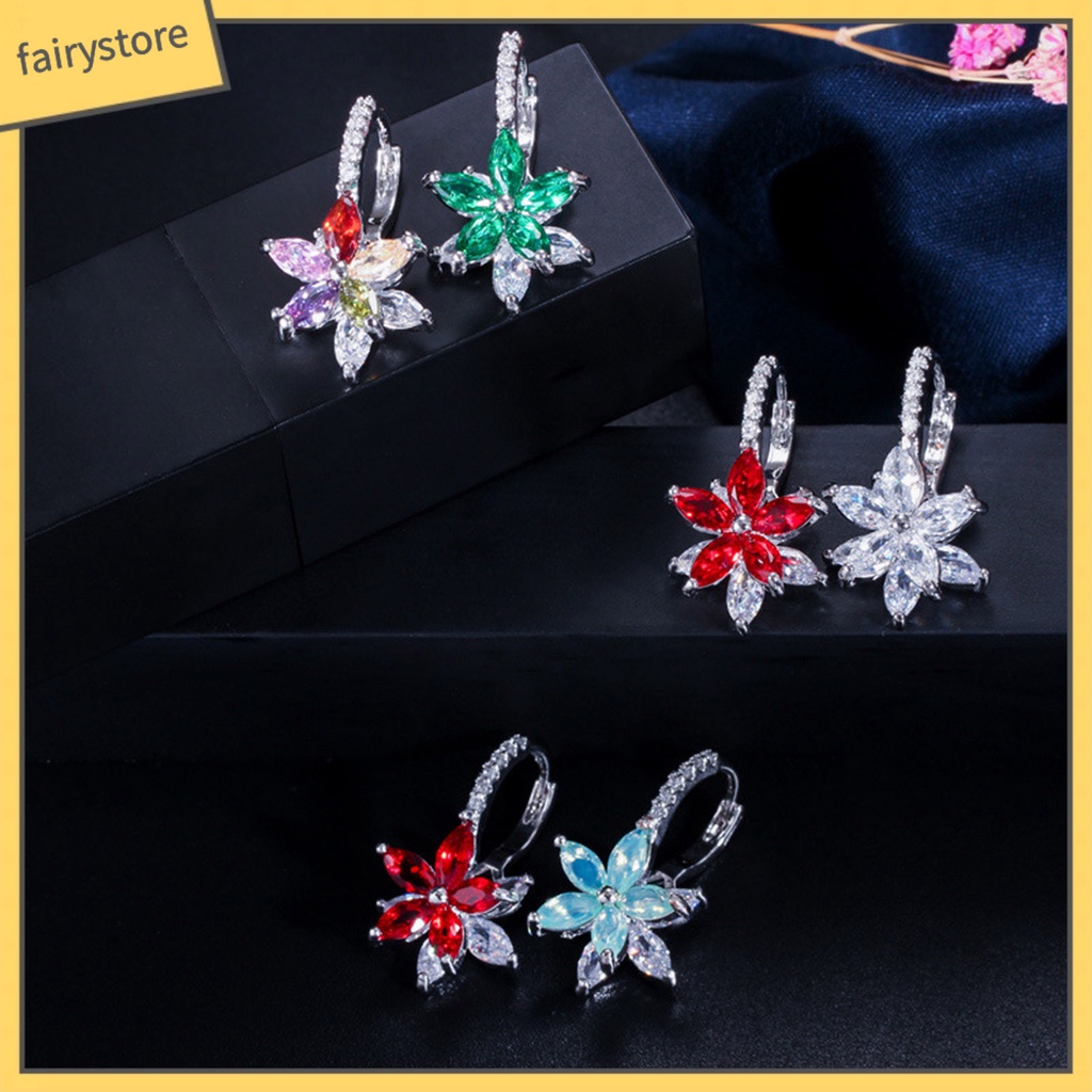 1 Đôi Bông Tai Hình Hoa Đính Đá Lấp Lánh Dùng Hàng Ngày