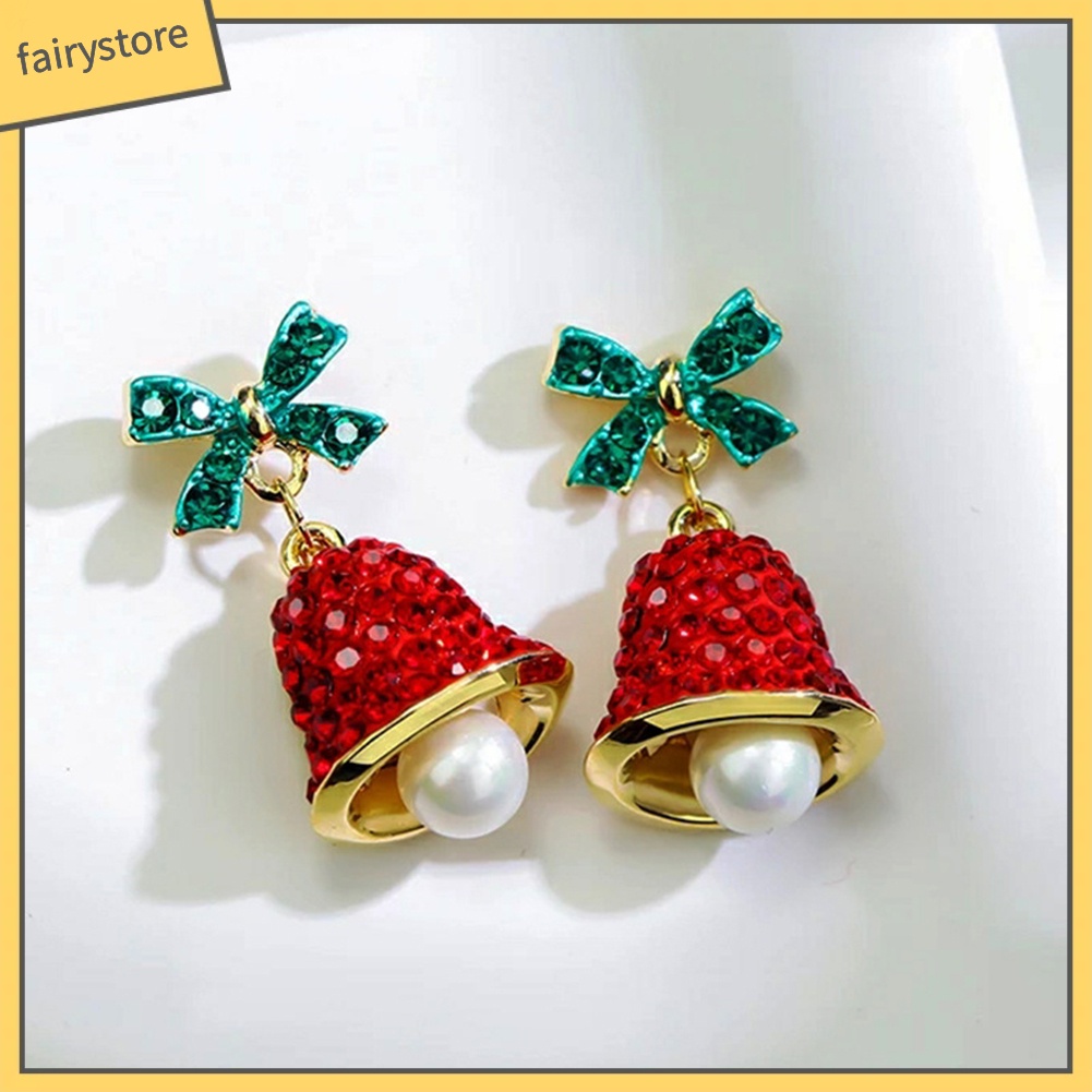 Bông Tai Hình Chuông Gió / Nơ Đính Đá / Ngọc Trai Giả Thời Trang Giáng Sinh Cho Nữ