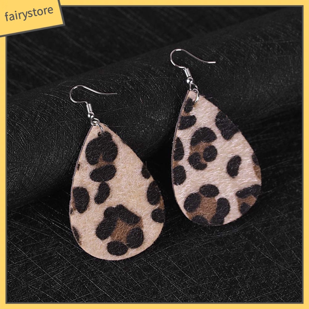 Bông Tai Giả Da Hình Giọt Nước Họa Tiết Da Báo Thời Trang Dành Cho Nữ