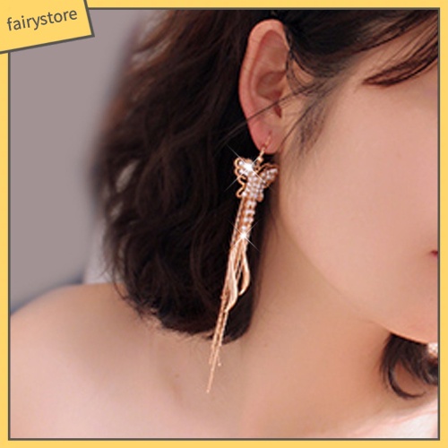 Bông Tai Tua Rua Dáng Dài Hình Bán Nguyệt / Bướm / Mặt Trăng Đính Đá Thời Trang Cho Nữ