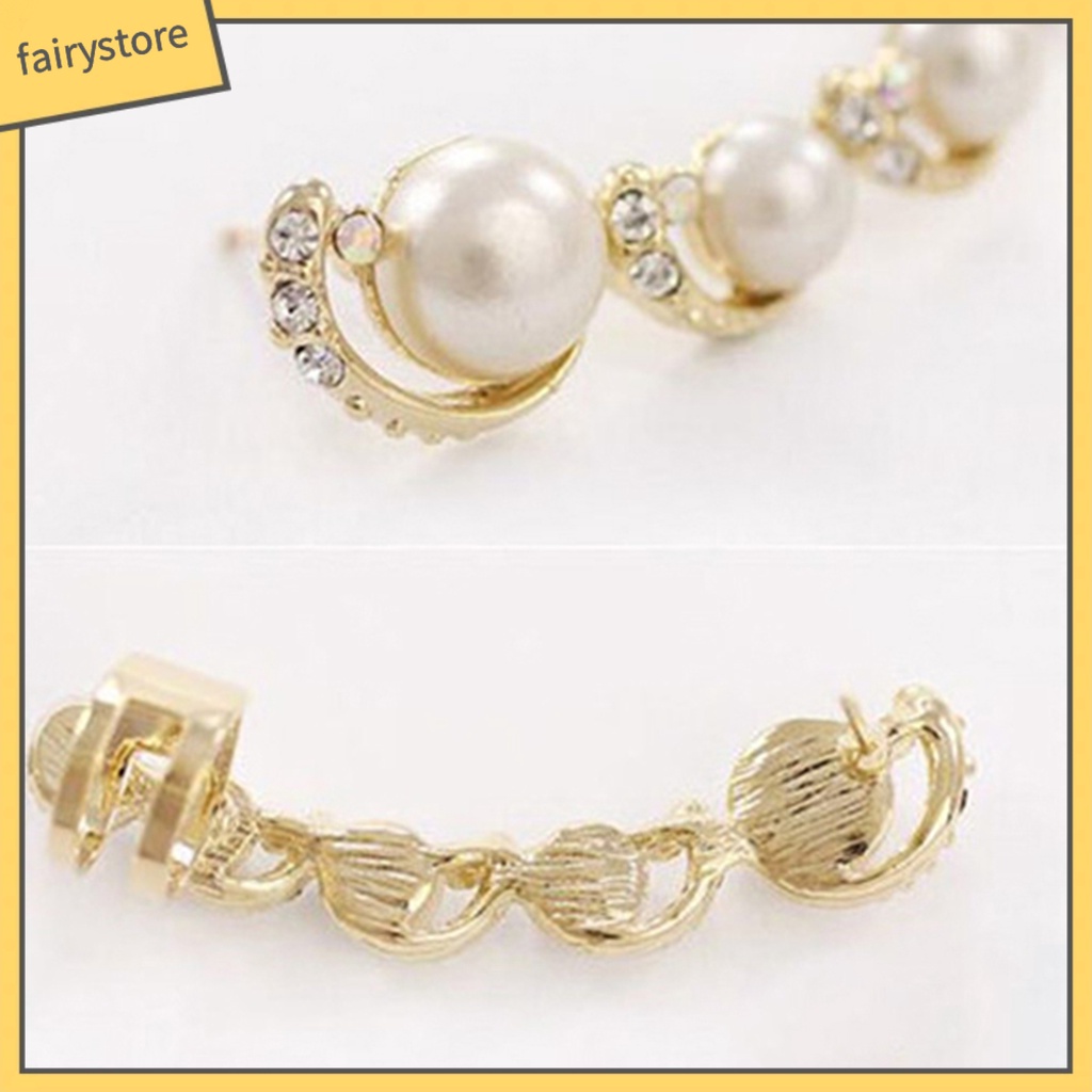 1 Khuyên Kẹp Vành Tai Đính Đá / Ngọc Trai Giả Thời Trang Cho Nữ