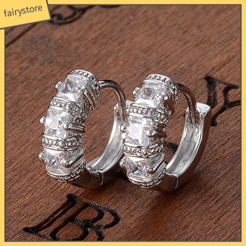 Khuyên Tai Tròn Mạ Bạc Đính Đá Lấp Lánh