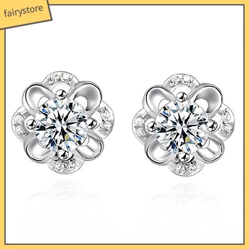 Bông Tai Mạ Bạc Hình Hoa Rỗng Đính Đá Thời Trang Cho Nữ