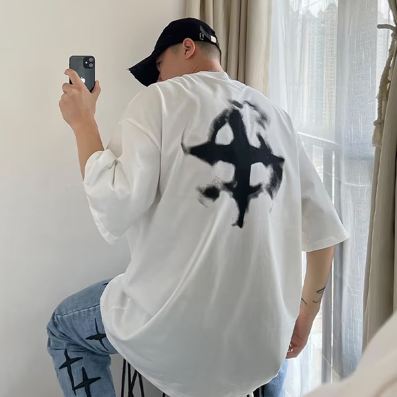 Áo Thun Ngắn Tay In Hình Đồ Chiên Phong Cách Âu Mỹ Cá Tính Dành Cho Nam