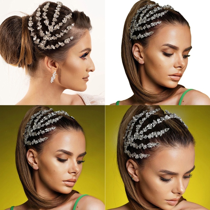 Flgo Vương Miện Đính Kim Cương Pha Lê Nhiều Lớp Lấp Lánh Màu Vàng / Bạc Thanh Lịch Dành Cho Cô Dâu Trong Tiệc Cưới Sup