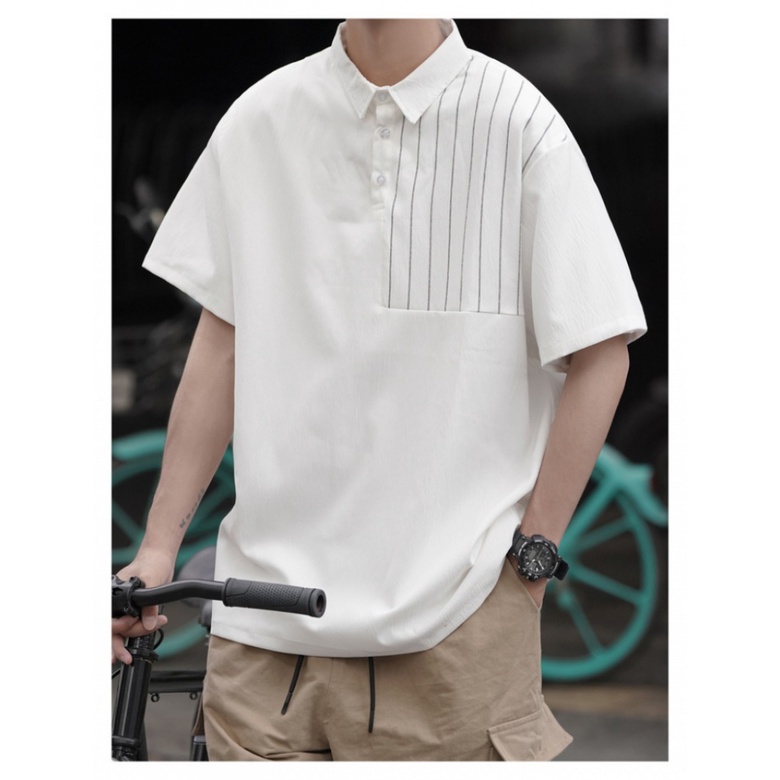 Áo Thun Polo Tay Ngắn Bằng Lụa Lạnh Họa Tiết Sọc Thời Trang Mùa Hè Hàng Mới Dành Cho Bạn Nam