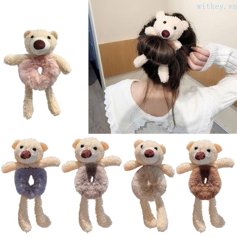 Dây Buộc Tóc Vải Lông Xù Hình Gấu Hoạt Hình Ngọt Ngào Cho Nữ