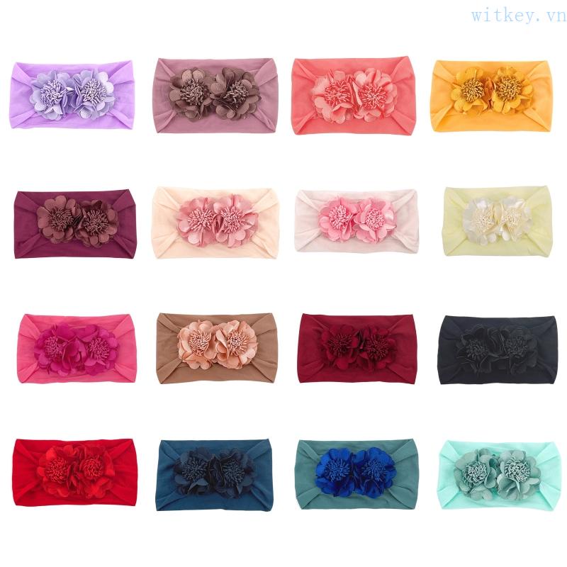 Băng Đô Cài Tóc Bằng Nilon Mềm Co Giãn Đính Hoa Dành Cho Bé Gái