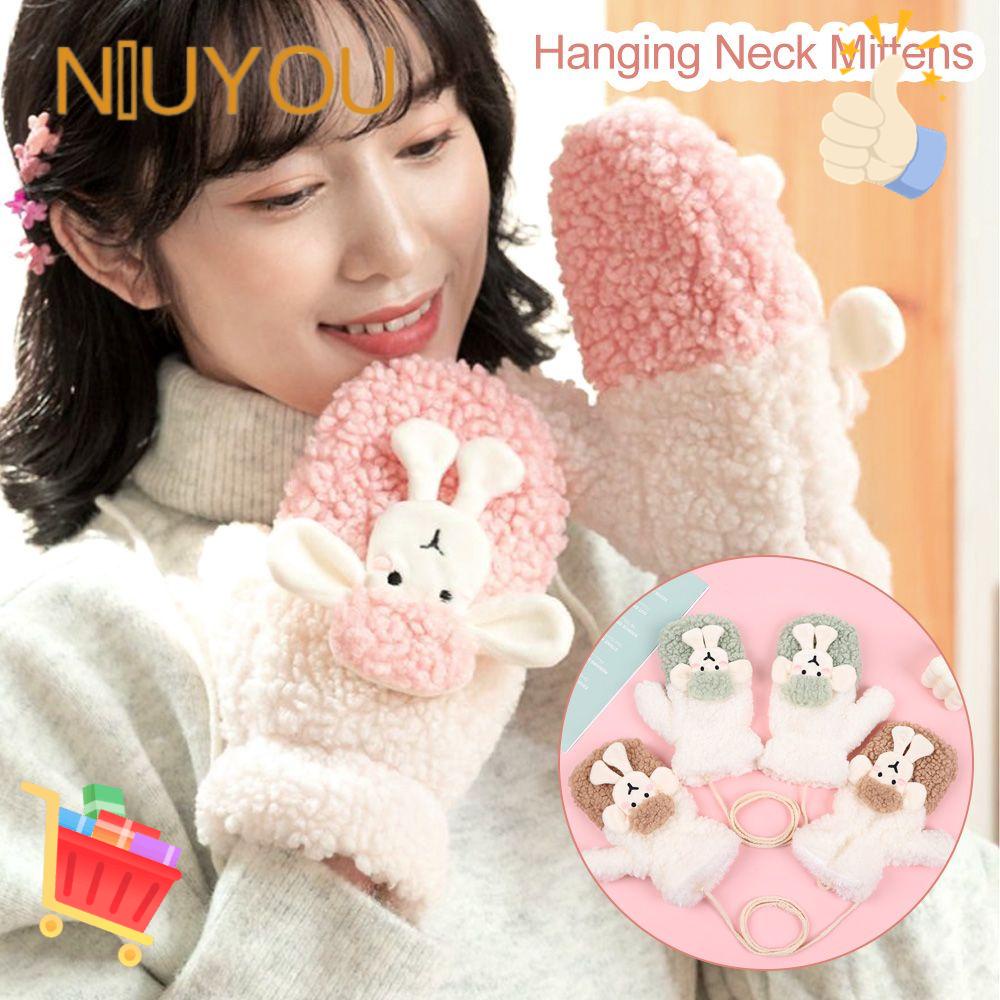 Găng Tay Mùa Đông Dày Dặn Họa Tiết Cừu Hoạt Hình Có Dây Đeo Cổ Thời Trang