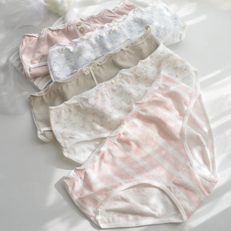 Bộ 5 Quần Lót Cotton Nguyên Chất Thêu Hình Hoa Tulip Dễ Thương Chống Vi Khuẩn Phong Cách Nhật Bản Cho Nữ