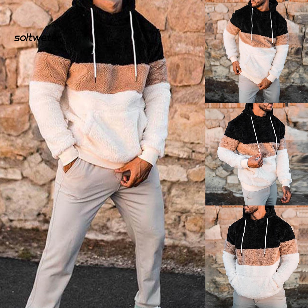 Áo Hoodie Hai Mặt Tay Dài Có Túi Trước Bằng Vải Lông Giữ Ấm Mùa Thu Đông