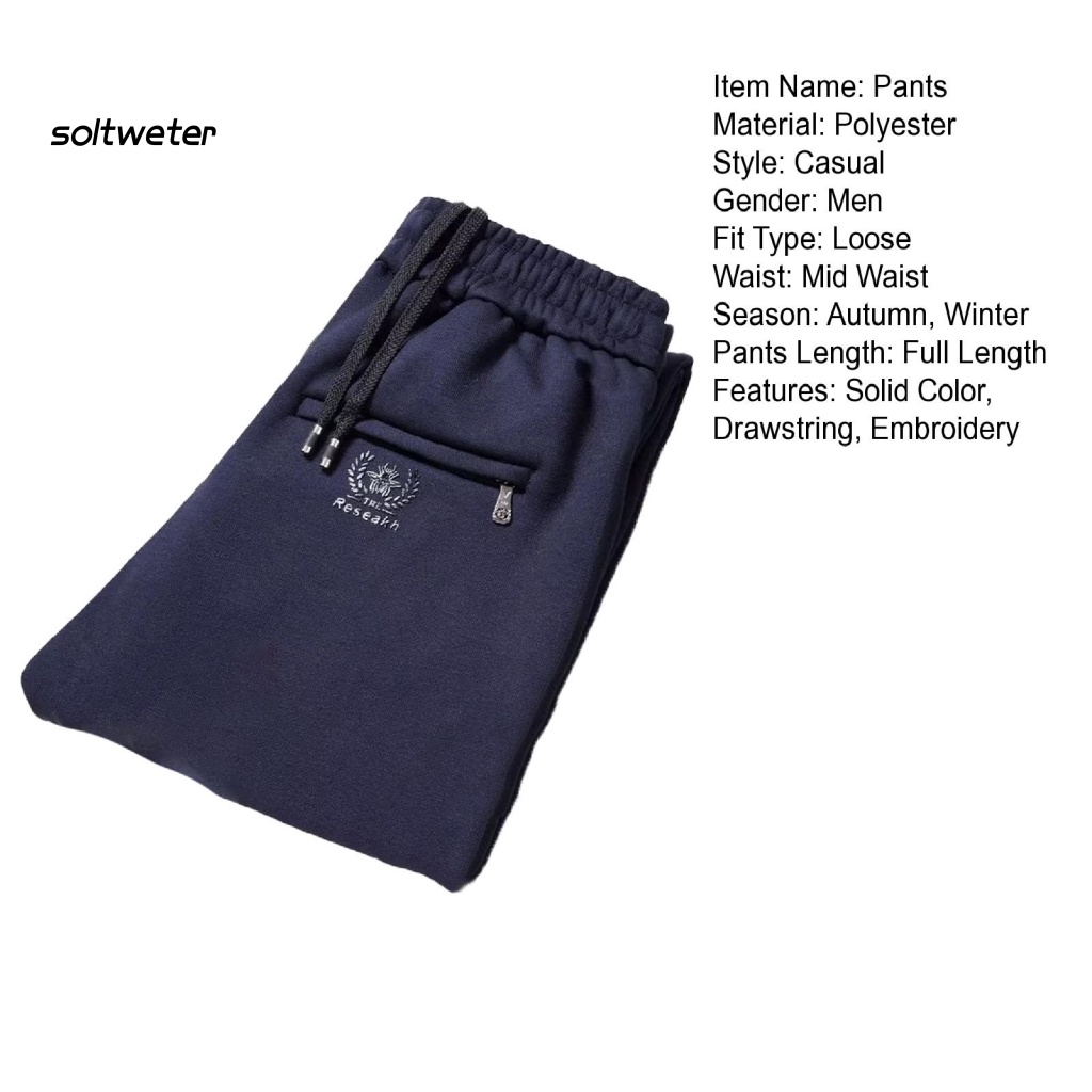 Quần Dài Dáng Rộng Màu Trơn Có Túi Dây Rút Bằng Vải Lông Họa Tiết Thêu Thời Trang Đường Phố Thu Đông Cho Nam