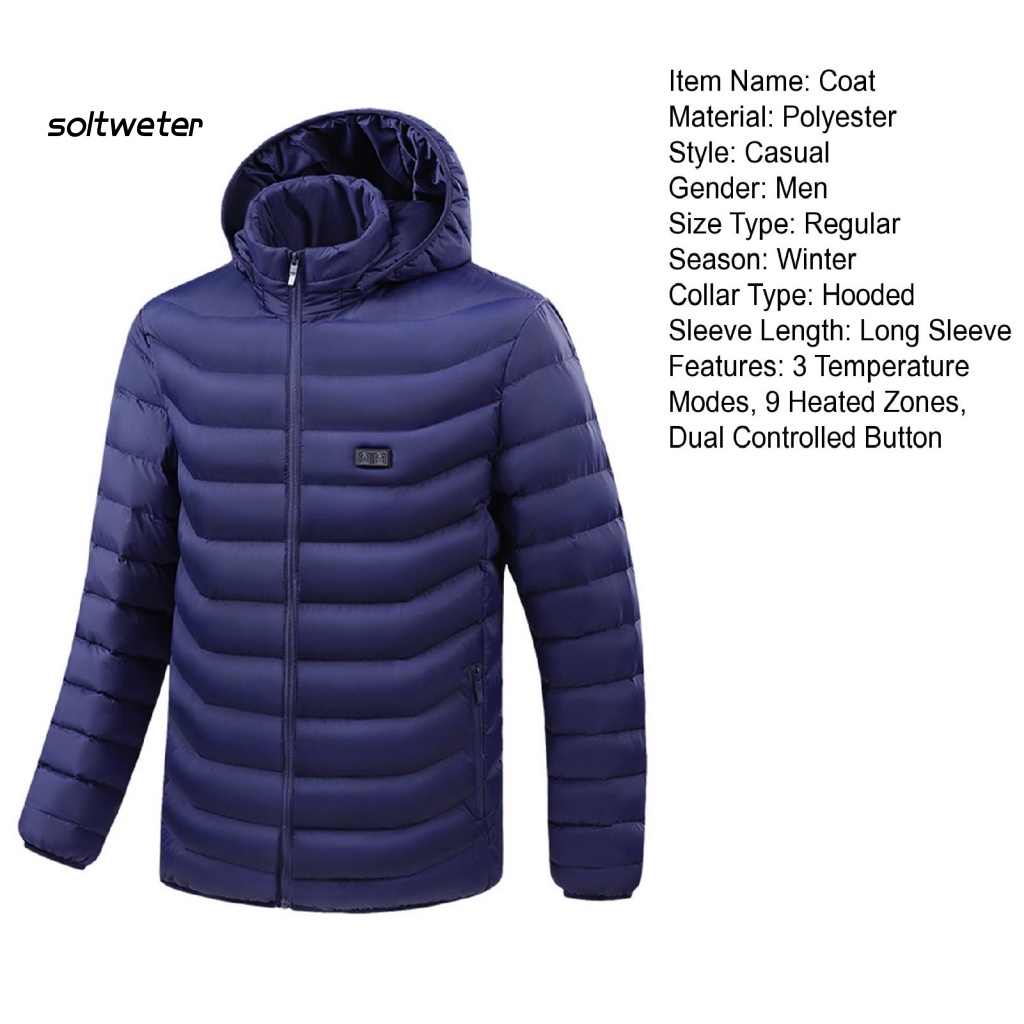 Áo Khoác Sưởi Ấm USB 9 Khung 3 Chế Độ Không Lạnh Có Mũ Trùm