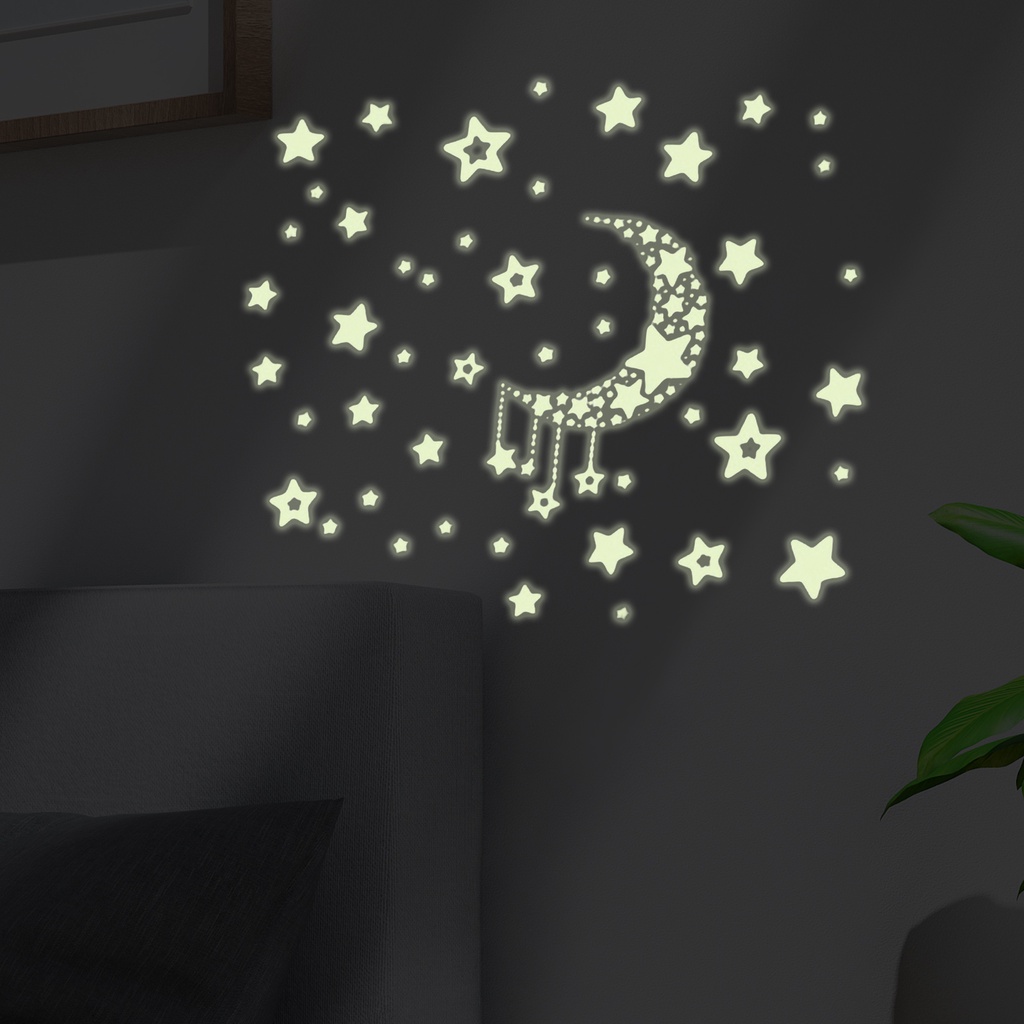 Miếng Dán Tường Dạ Quang Tự Dính Hình Trăng Sao Trang Trí Nhà Cửa DIY