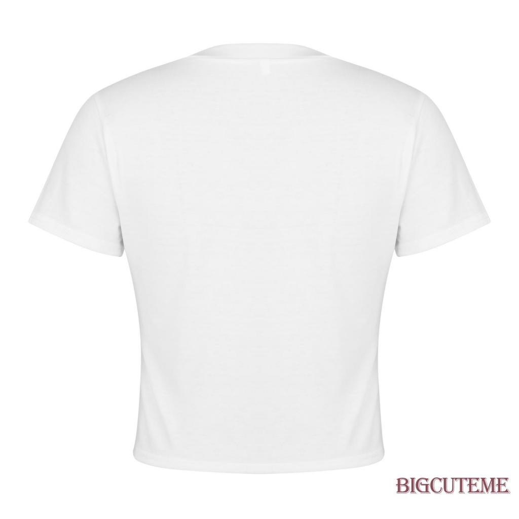 Áo Thun Crop Top Tay Ngắn Cổ Tròn Dáng Ôm In Chữ Thời Trang Mùa Hè Cho Nữ